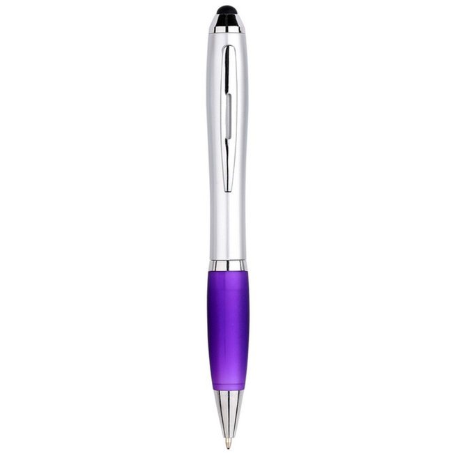 1 Pen - Stylus en balpen in één - Geschikt voor Tablet / Smartphone - Universeel en met clip - Zilver / Paars