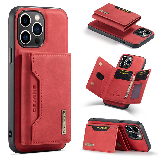 CaseMe - Telefoonhoesje geschikt voor iPhone 14 Pro - Back Cover - Met Magnetische Pasjeshouder - Rood