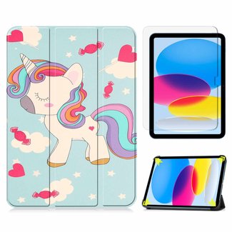 Cover2day Tablethoes en Screenprotector geschikt voor Apple iPad 10 10.9 (2022) - Tri-fold hoes met Auto/Wake functie en Magnetische sluiting - Eenhoorn