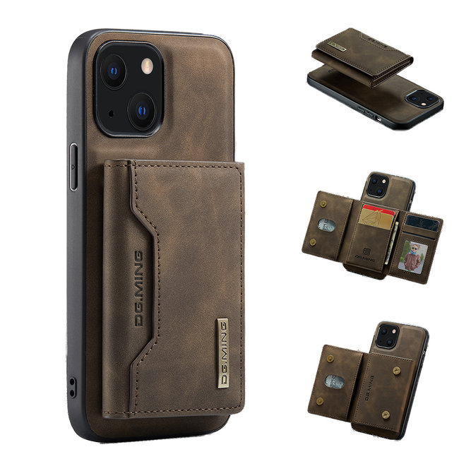 CaseMe - Telefoonhoesje geschikt voor iPhone 13 Mini - Back Cover - Met Magnetische Pasjeshouder - Donker Bruin