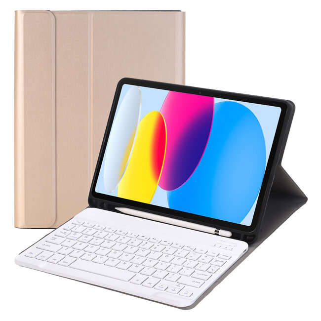 Cover2day - Bluetooth Keyboard hoes geschikt voor Apple iPad 2022 (10.9 Inch) -  QWERTY - Auto Wake/Sleep functie - Toetsenbordverlichting &amp; TouchPad - Goud