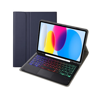 Cover2day Cover2day - Bluetooth Toetsenbord hoes geschikt voor Apple iPad 10 10.9 Inch (2022) - QWERTY Toetsenbord met verlichting - Pencil houder - Touchpad - Donker Blauw