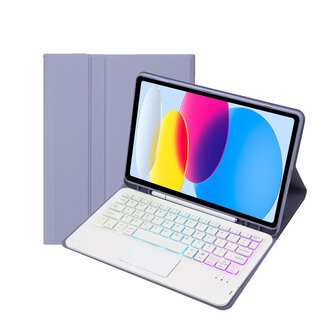 Cover2day Cover2day - Bluetooth Toetsenbord hoes geschikt voor Apple iPad 10 10.9 Inch (2022) - QWERTY Toetsenbord met verlichting - Pencil houder - Touchpad - Paars