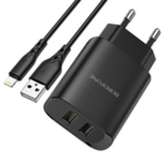 Borofone BN2 - Universele Dual Adapter - USB naar Lightning - Geschikt voor smartphones, tablets, etc - 1 Meter - Zwart