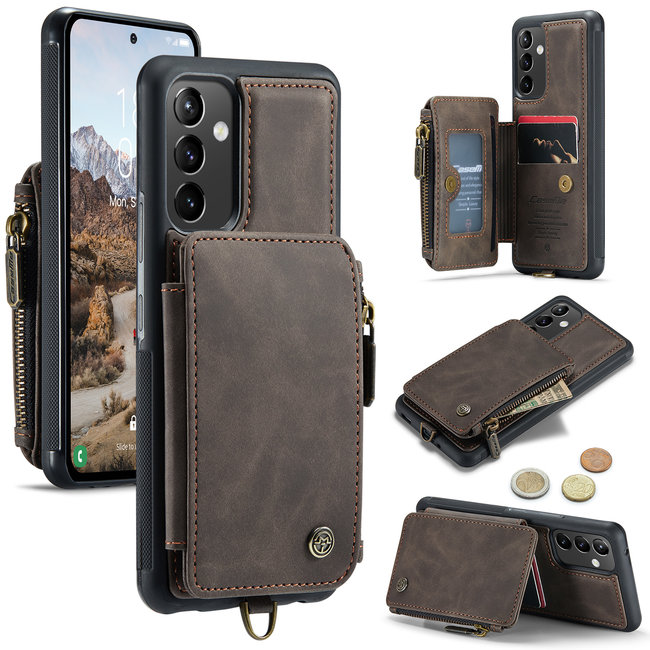 CaseMe - Telefoonhoesje geschikt voor Samsung Galaxy A54 5G - Back Cover - Met Pasjeshouder - Donker Bruin