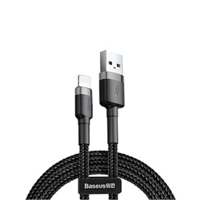 Baseus - Universele USB naar Lightning kabel - Geschikt voor o.a. Apple/iPhone en andere apparaten - 2 Meter - 2.5A - Zwart/Grijs