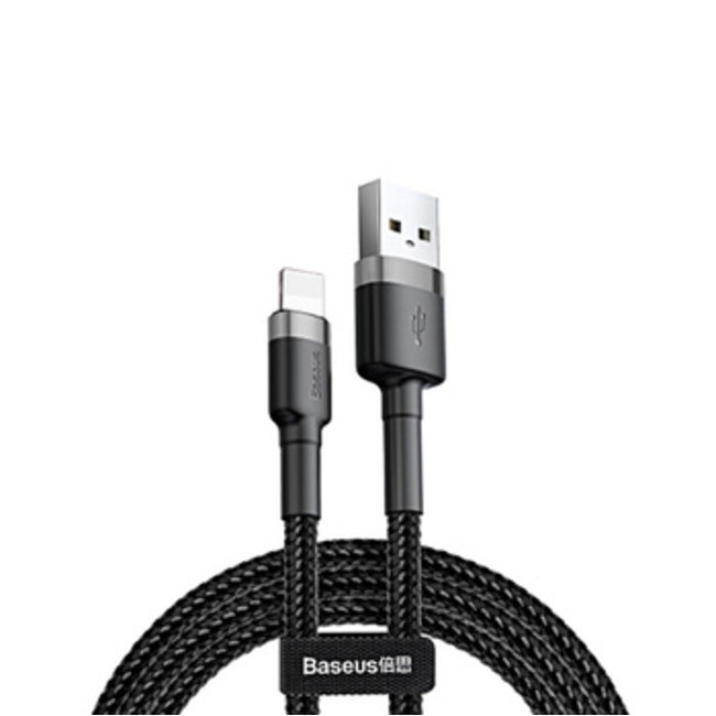 Baseus - Universele USB naar Lightning kabel - Geschikt voor o.a. Apple/iPhone en andere apparaten - 1 Meter - 2.5A - Zwart/Grijs