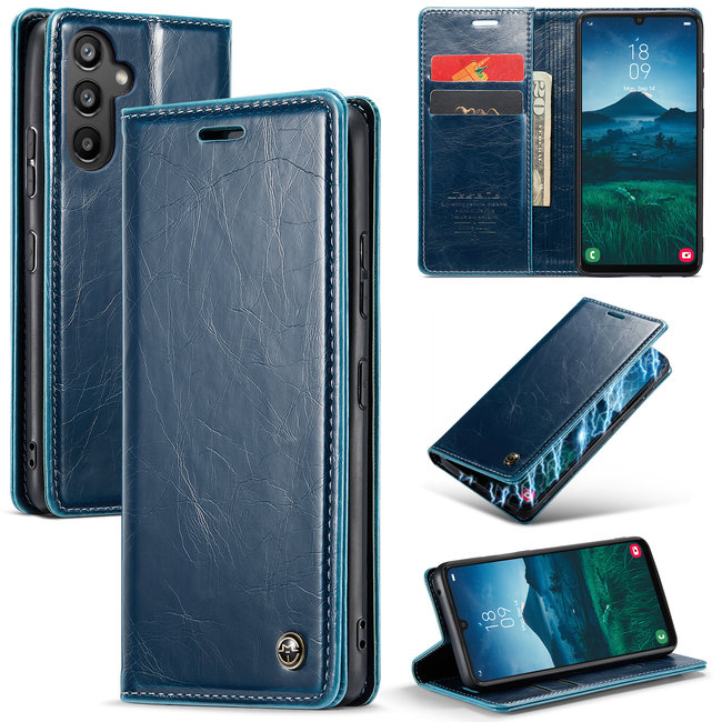 CaseMe - Telefoonhoesje geschikt voor Samsung Galaxy A34 5G - Flip Wallet Case - Magneetsluiting - Blauw