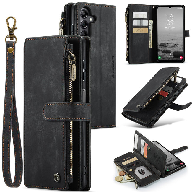 CaseMe - Hoesje geschikt voor Samsung Galaxy A14 5G - Wallet Book Case - met Rits en Magneetsluiting - met RFID bescherming - Zwart