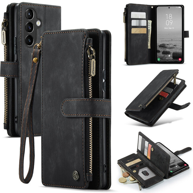 CaseMe - Hoesje geschikt voor Samsung Galaxy A54 5G - Wallet Book Case - met Rits en Magneetsluiting - met RFID bescherming - Zwart