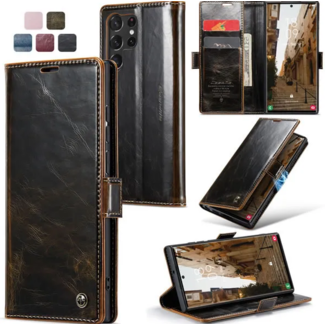 CaseMe CaseMe - Telefoonhoesje geschikt voor Samsung Galaxy S23 Ultra - Wallet Book Case - Met Magnetische Sluiting - Donker Bruin