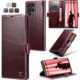 CaseMe CaseMe - Telefoonhoesje geschikt voor Samsung Galaxy S23 Ultra - Wallet Book Case - Met Magnetische Sluiting - Donker Rood