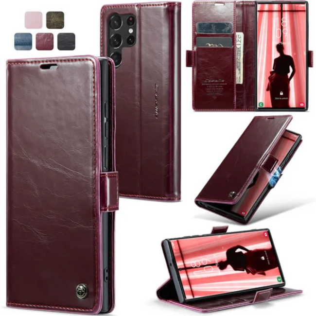 CaseMe - Telefoonhoesje geschikt voor Samsung Galaxy S23 Ultra - Wallet Book Case - Met Magnetische Sluiting - Donker Rood