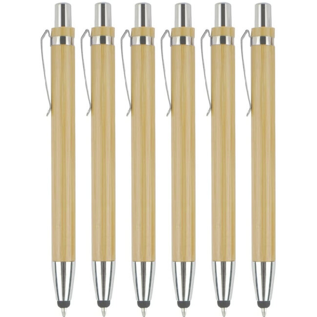 6 Stuks - Touch Pen - 2 in 1 Stylus Pen voor smartphone en tablet - Bamboo