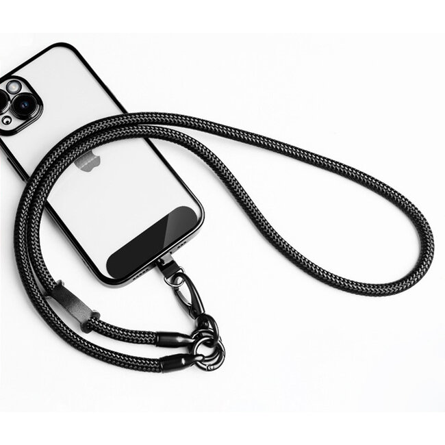 Universele Telefoonkoord - Telefoonketting met Clip -  Met Afneembaar Koord - 40 cm Koord - Zwart