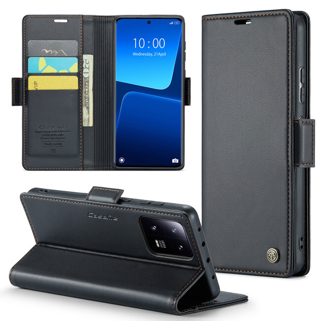 CaseMe - Telefoonhoesje geschikt voor Xiaomi 13 Pro - Retro Wallet Book Case - Met Magnetische Sluiting - Zwart