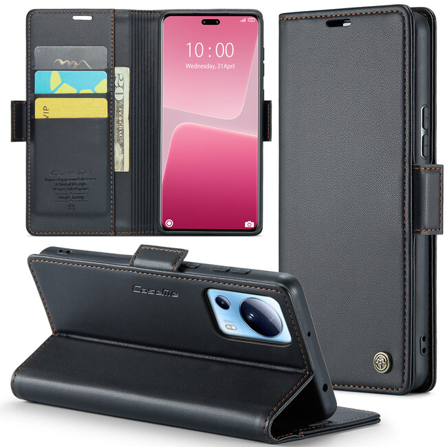 CaseMe - Telefoonhoesje geschikt voor Xiaomi 13 Lite - Retro Wallet Book Case - Met Magnetische Sluiting - Zwart