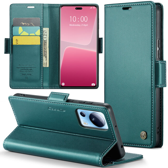 CaseMe - Telefoonhoesje geschikt voor Xiaomi 13 Lite - Retro Wallet Book Case - Met Magnetische Sluiting - Groen