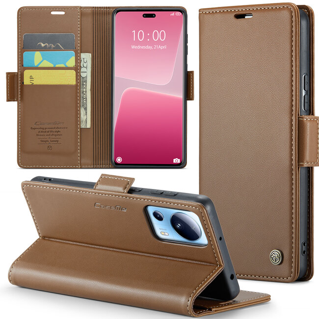 CaseMe - Telefoonhoesje geschikt voor Xiaomi 13 Lite - Retro Wallet Book Case - Met Magnetische Sluiting - Bruin