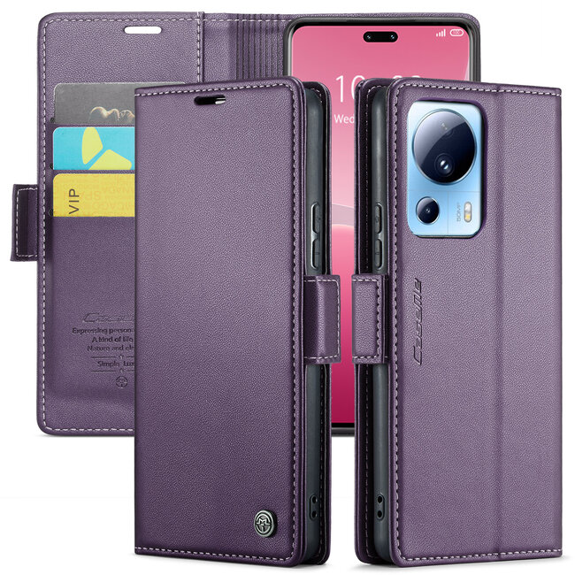 CaseMe - Telefoonhoesje geschikt voor Xiaomi 13 Lite - Retro Wallet Book Case - Met Magnetische Sluiting - Paars