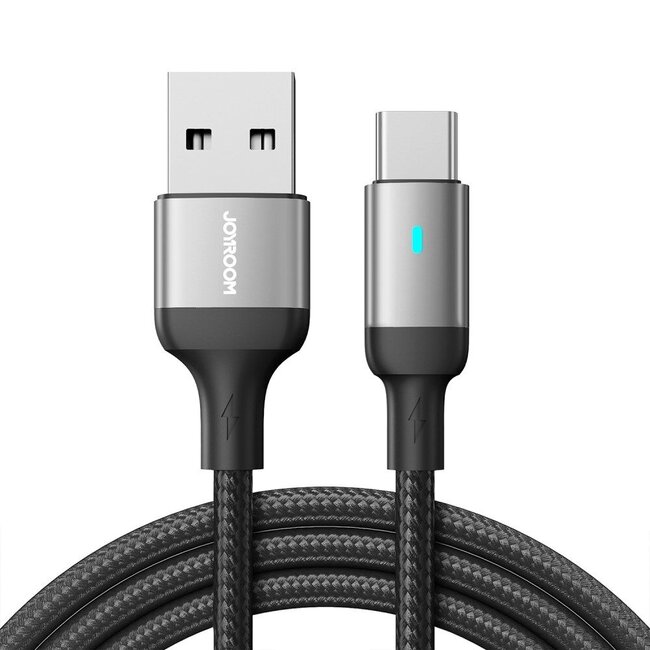 JOYROOM - USB-A naar Type- C - Universele snel lader geschikt voor toestellen met een Type- C aansluiting - 1.2 Meter - Nylon - 3A - Zwart