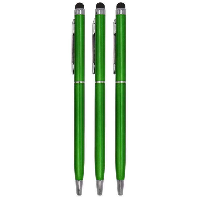 3 Stuks - Balpen en Touch Pen - 2 in 1 Stylus Pen voor smartphone en tablet - Metaal - Groen