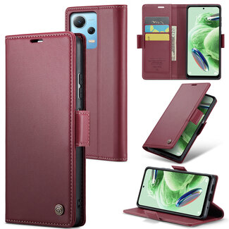 CaseMe CaseMe - Telefoonhoesje geschikt voor Poco X5 - Retro Wallet Book Case - Met Magnetische Sluiting - Rood