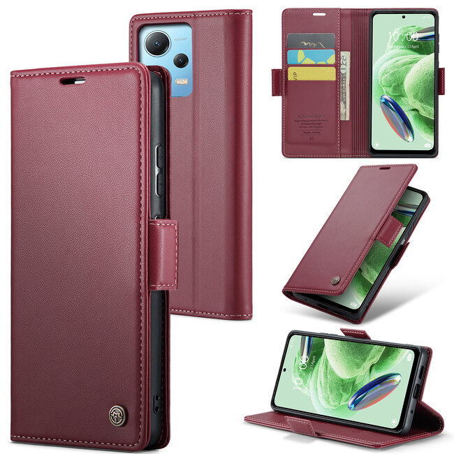 CaseMe - Telefoonhoesje geschikt voor Redmi Note 12 5G/Poco X5 - Retro Wallet Book Case - Met Magnetische Sluiting - Rood