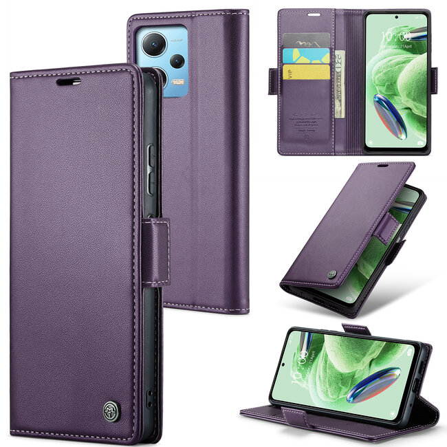CaseMe - Telefoonhoesje geschikt voor Poco X5 - Retro Wallet Book Case - Met Magnetische Sluiting - Paars