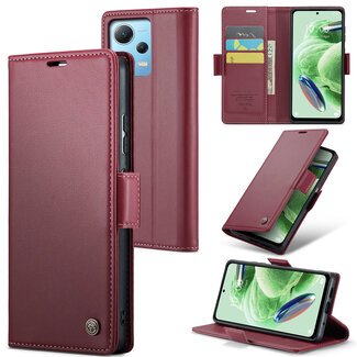CaseMe CaseMe - Telefoonhoesje geschikt voor Redmi Note 12 Pro 5G /Poco X5 Pro - Retro Wallet Book Case - Met Magnetische Sluiting - Rood