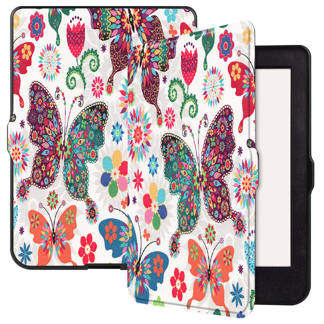 Case2go - Case for Kobo Nia - Slim Tri-Fold Book Case - Whiteh Auto Sleep Wake Function - Butterflies