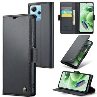 CaseMe - Telefoonhoesje geschikt voor Redmi Note 12 5G - Retro Wallet Book Case - Met Magnetische Sluiting - Zwart