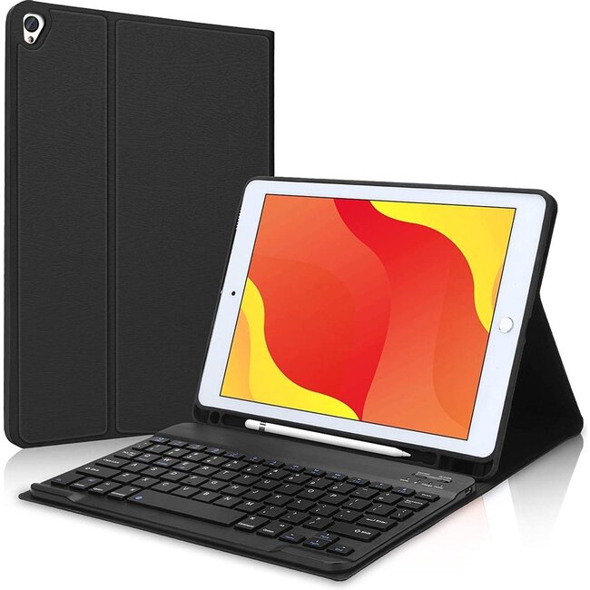 Case2go - Tablet Toetsenbord Hoes geschikt voor Apple iPad 10.2 inch 2019 / 2020 / 2021- Keyboard Case met Stylus Pen Houder - QWERTY indeling - Zwart