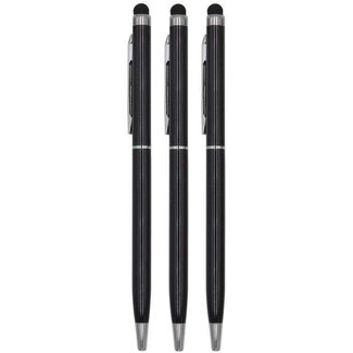 3 Stuks - Balpen en Touch Pen - 2 in 1 Stylus Pen voor smartphone en tablet - Metaal - Zwart