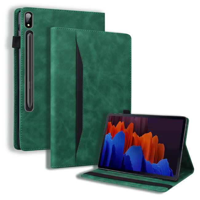 Case2go - Hoes voor Samsung Galaxy Tab S7 Plus (2020) - Business Wallet Book Case - Met pasjeshouder - Groen