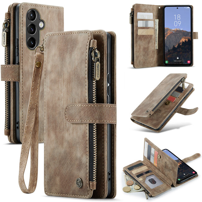 CaseMe - Hoesje geschikt voor Samsung Galaxy A54 5G - Wallet Book Case - met Rits en Magneetsluiting - met RFID bescherming - Bruin
