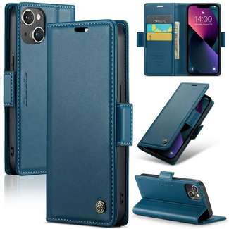 CaseMe CaseMe - Hoesje geschikt voor iPhone 15 - Retro Wallet Book Case - Met Magnetische Sluiting - Blauw