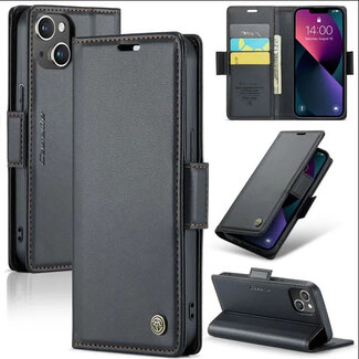 CaseMe CaseMe - Hoesje geschikt voor iPhone 15 Plus - Retro Wallet Book Case - Met Magnetische Sluiting - Zwart