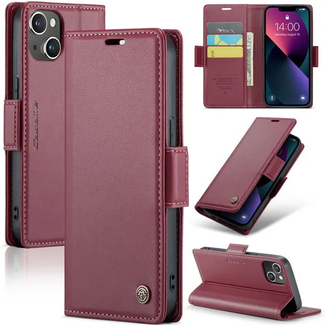 CaseMe CaseMe - Hoesje geschikt voor iPhone 15 - Retro Wallet Book Case - Met Magnetische Sluiting - Rood