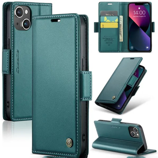 CaseMe CaseMe - Hoesje geschikt voor iPhone 15 - Retro Wallet Book Case - Met Magnetische Sluiting - Groen