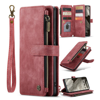 CaseMe CaseMe - Hoesje geschikt voor Google Pixel 8 - Vintage Wallet Book Case Ritssluiting - Met Magneetsluiting - Roze