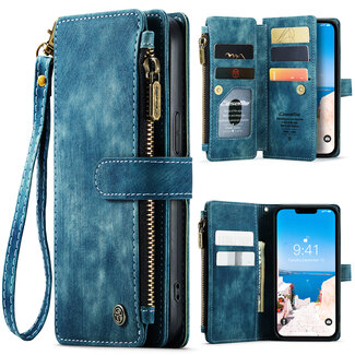 CaseMe CaseMe - Hoesje geschikt voor iPhone 15 - Vintage Wallet Book Case Ritssluiting - Met Magneetsluiting - Blauw