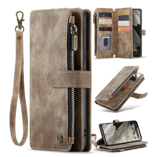 CaseMe CaseMe - Hoesje geschikt voor Google Pixel 8 - Vintage Wallet Book Case Ritssluiting - Met Magneetsluiting - Bruin