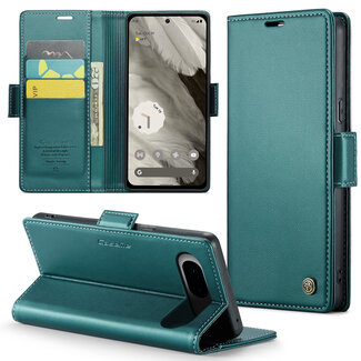 CaseMe - Hoesje geschikt voor Google Pixel 8 - Retro Wallet Book Case - Met Magnetische Sluiting - Groen