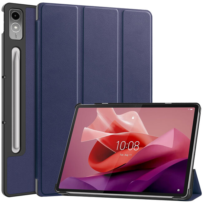 Case2go - Tablet hoes voor Lenovo Tab P12 - Tri-Fold Book Case - Auto/Wake functie - Blauw