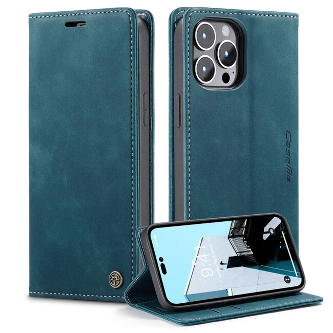 CaseMe - Telefoonhoesje geschikt voor Apple iPhone 15 Pro Max - Wallet Book Case - Met Magnetische Sluiting - Blauw