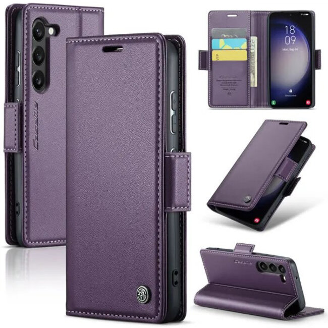 CaseMe - Hoesje geschikt voor Samsung Galaxy S23 FE - Retro Wallet Book Case - Met Magnetische Sluiting - Paars