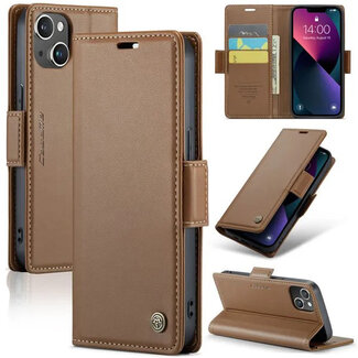 CaseMe CaseMe - Hoesje geschikt voor iPhone 15 Plus - Retro Wallet Book Case - Met Magnetische Sluiting - Bruin