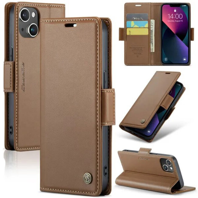 CaseMe - Hoesje geschikt voor iPhone 15 Plus - Retro Wallet Book Case - Met Magnetische Sluiting - Bruin