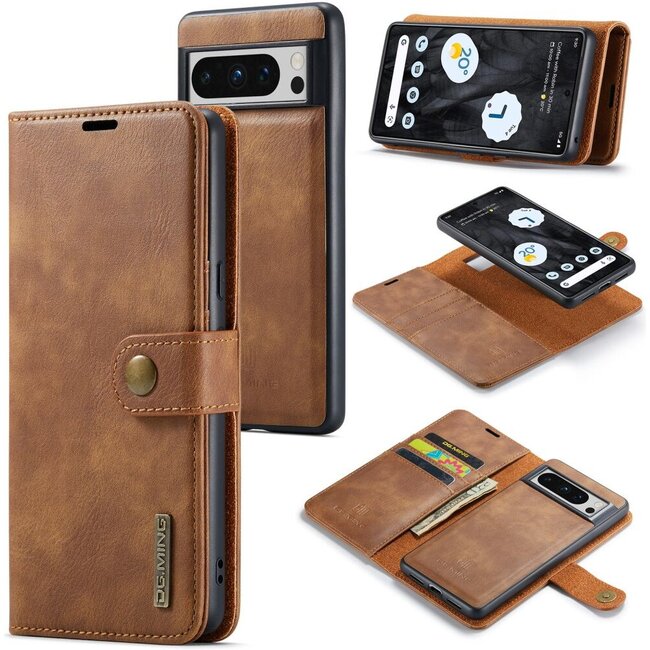 CaseMe - Telefoonhoesje geschikt voor Google Pixel 8 - Bookcover - Met Afneembare Magneet - Backcase - Ming Serie - Bruin